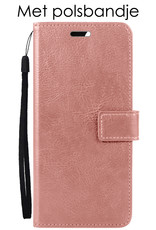 NoXx Hoes Geschikt voor OPPO A57s Hoesje Book Case Hoes Flip Cover Wallet Bookcase Met 2x Screenprotector - Rosé goud