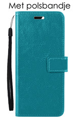 NoXx Hoes Geschikt voor OPPO A57s Hoesje Book Case Hoes Flip Cover Wallet Bookcase Met 2x Screenprotector - Turquoise