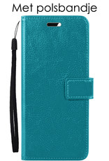 OPPO A57s Hoesje Book Case Hoes Flip Cover Bookcase 2x Met Screenprotector - Turquoise