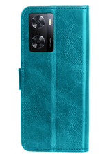 NoXx Hoes Geschikt voor OPPO A57s Hoesje Book Case Hoes Flip Cover Wallet Bookcase Met 2x Screenprotector - Turquoise