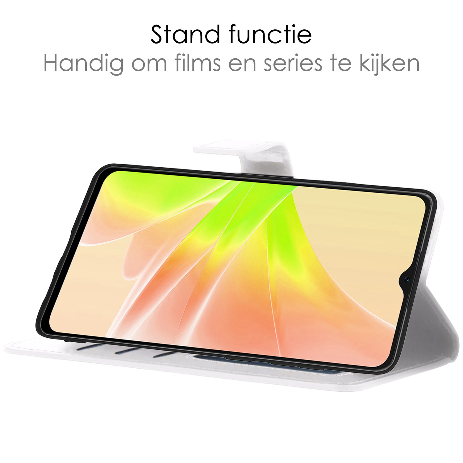 NoXx Hoes Geschikt voor OPPO A57s Hoesje Book Case Hoes Flip Cover Wallet Bookcase Met 2x Screenprotector - Wit