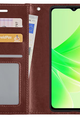 Nomfy Hoesje Geschikt voor OPPO A57s Hoes Bookcase Flipcase Book Cover Met Screenprotector - Hoes Geschikt voor OPPO A57s Hoesje Book Case - Bruin