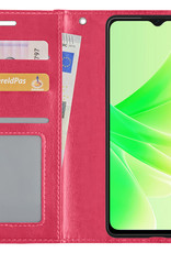 Nomfy OPPO A57s Hoes Bookcase Flipcase Book Cover Met Screenprotector - OPPO A57s Hoesje Book Case - Donker Roze