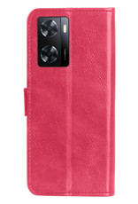 Nomfy OPPO A57s Hoes Bookcase Flipcase Book Cover Met 2x Screenprotector - OPPO A57s Hoesje Book Case - Donker Roze