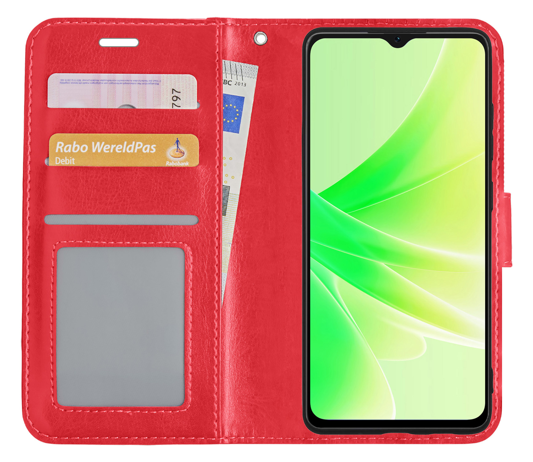 Nomfy Hoesje Geschikt voor OPPO A57s Hoes Bookcase Flipcase Book Cover Met 2x Screenprotector - Hoes Geschikt voor OPPO A57s Hoesje Book Case - Rood