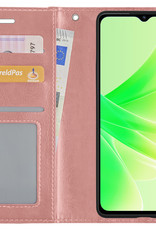 Nomfy Hoesje Geschikt voor OPPO A57s Hoes Bookcase Flipcase Book Cover Met 2x Screenprotector - Hoes Geschikt voor OPPO A57s Hoesje Book Case - Rosé goud