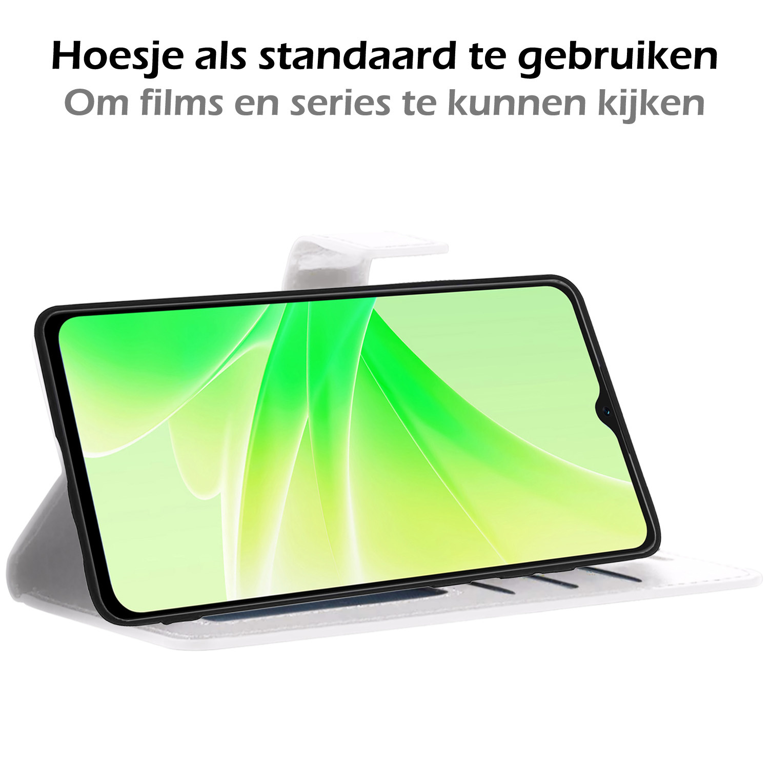 Nomfy Hoesje Geschikt voor OPPO A57s Hoes Bookcase Flipcase Book Cover Met 2x Screenprotector - Hoes Geschikt voor OPPO A57s Hoesje Book Case - Wit