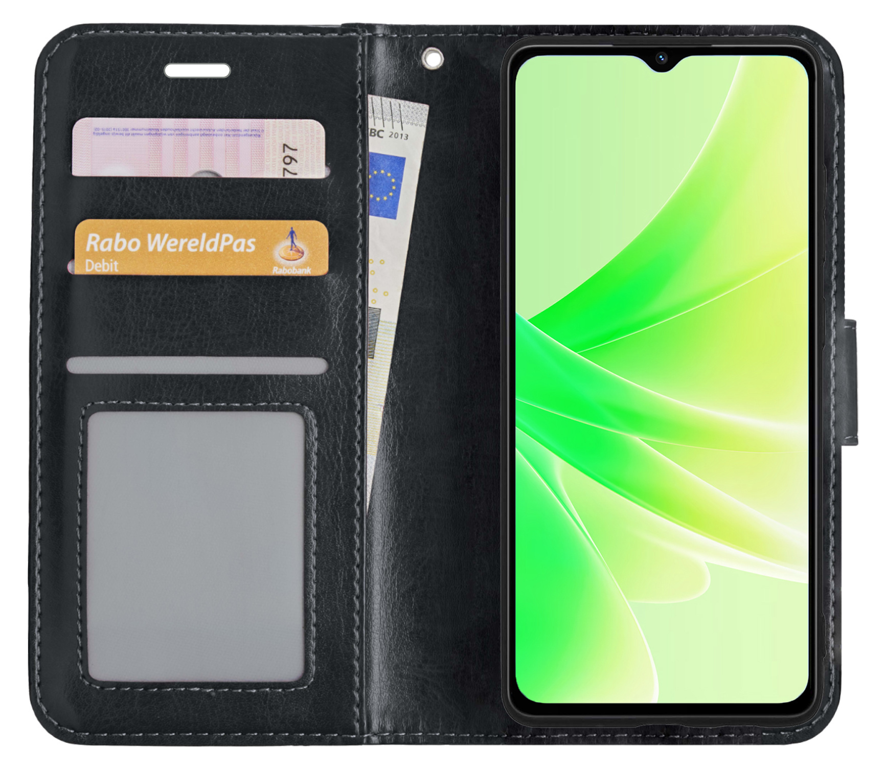 Nomfy Hoesje Geschikt voor OPPO A57s Hoes Bookcase Flipcase Book Cover Met 2x Screenprotector - Hoes Geschikt voor OPPO A57s Hoesje Book Case - Zwart