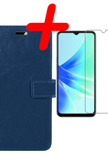 BASEY. Hoes Geschikt voor OPPO A17 Hoesje Bookcase Hoes Flip Case Book Cover Met Screenprotector - Hoesje Geschikt voor OPPO A17 Hoes Book Case Hoesje - Donkerblauw