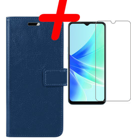 BASEY. BASEY. OPPO A17 Hoesje Bookcase Donkerblauw Met Screenprotector