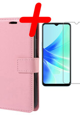BASEY. Hoes Geschikt voor OPPO A17 Hoesje Bookcase Hoes Flip Case Book Cover Met Screenprotector - Hoesje Geschikt voor OPPO A17 Hoes Book Case Hoesje - Lichtroze