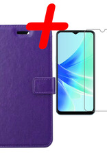 BASEY. Hoes Geschikt voor OPPO A17 Hoesje Bookcase Hoes Flip Case Book Cover Met Screenprotector - Hoesje Geschikt voor OPPO A17 Hoes Book Case Hoesje - Paars
