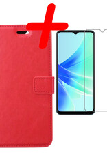 BASEY. Hoes Geschikt voor OPPO A17 Hoesje Bookcase Hoes Flip Case Book Cover Met Screenprotector - Hoesje Geschikt voor OPPO A17 Hoes Book Case Hoesje - Rood