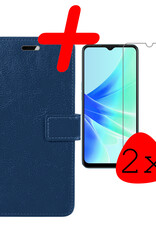 BASEY. Hoes Geschikt voor OPPO A17 Hoesje Bookcase Hoes Flip Case Book Cover Met 2x Screenprotector - Hoesje Geschikt voor OPPO A17 Hoes Book Case Hoesje - Donkerblauw
