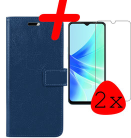 BASEY. BASEY. OPPO A17 Hoesje Bookcase Donkerblauw Met 2x Screenprotector