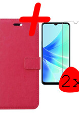 BASEY. Hoes Geschikt voor OPPO A17 Hoesje Bookcase Hoes Flip Case Book Cover Met 2x Screenprotector - Hoesje Geschikt voor OPPO A17 Hoes Book Case Hoesje - Donkerroze