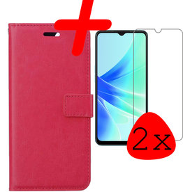 BASEY. BASEY. OPPO A17 Hoesje Bookcase Donkerroze Met 2x Screenprotector