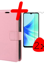 BASEY. Hoes Geschikt voor OPPO A17 Hoesje Bookcase Hoes Flip Case Book Cover Met 2x Screenprotector - Hoesje Geschikt voor OPPO A17 Hoes Book Case Hoesje - Lichtroze