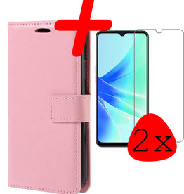 BASEY. BASEY. OPPO A17 Hoesje Bookcase Lichtroze Met 2x Screenprotector