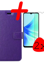 OPPO A17 Hoesje Bookcase Hoes Flip Case Book Cover 2x Met Screenprotector - OPPO A17 Hoes Book Case Hoesje - Paars