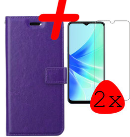 BASEY. OPPO A17 Hoesje Bookcase Paars Met 2x Screenprotector