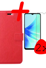 BASEY. Hoes Geschikt voor OPPO A17 Hoesje Bookcase Hoes Flip Case Book Cover Met 2x Screenprotector - Hoesje Geschikt voor OPPO A17 Hoes Book Case Hoesje - Rood