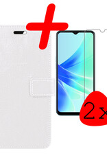 BASEY. Hoes Geschikt voor OPPO A17 Hoesje Bookcase Hoes Flip Case Book Cover Met 2x Screenprotector - Hoesje Geschikt voor OPPO A17 Hoes Book Case Hoesje - Wit