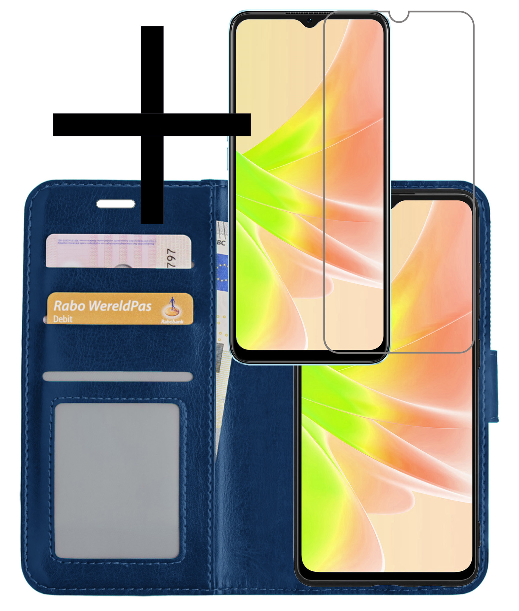 NoXx Hoes Geschikt voor OPPO A17 Hoesje Book Case Hoes Flip Cover Wallet Bookcase Met Screenprotector - Donkerblauw
