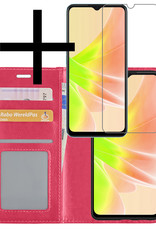 NoXx Hoes Geschikt voor OPPO A17 Hoesje Book Case Hoes Flip Cover Wallet Bookcase Met Screenprotector - Donkerroze