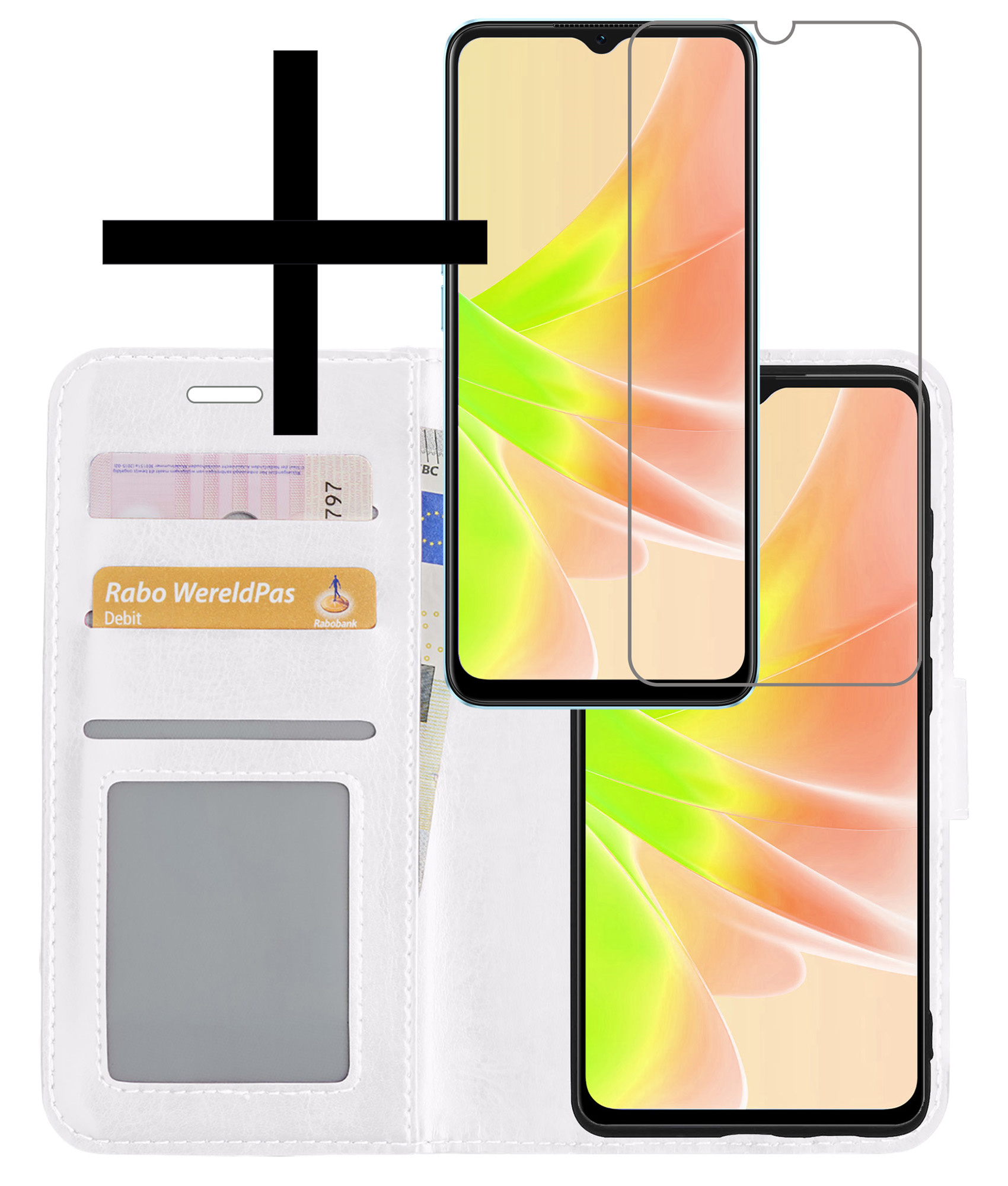 NoXx Hoes Geschikt voor OPPO A17 Hoesje Book Case Hoes Flip Cover Wallet Bookcase Met Screenprotector - Wit