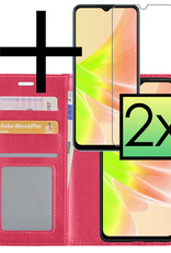 NoXx Hoes Geschikt voor OPPO A17 Hoesje Book Case Hoes Flip Cover Wallet Bookcase Met 2x Screenprotector - Donkerroze