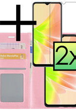NoXx Hoes Geschikt voor OPPO A17 Hoesje Book Case Hoes Flip Cover Wallet Bookcase Met 2x Screenprotector - Lichtroze
