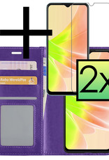 NoXx Hoes Geschikt voor OPPO A17 Hoesje Book Case Hoes Flip Cover Wallet Bookcase Met 2x Screenprotector - Paars