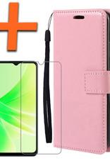 Nomfy Hoesje Geschikt voor OPPO A17 Hoes Bookcase Flipcase Book Cover Met Screenprotector - Hoes Geschikt voor OPPO A17 Hoesje Book Case - Lichtroze