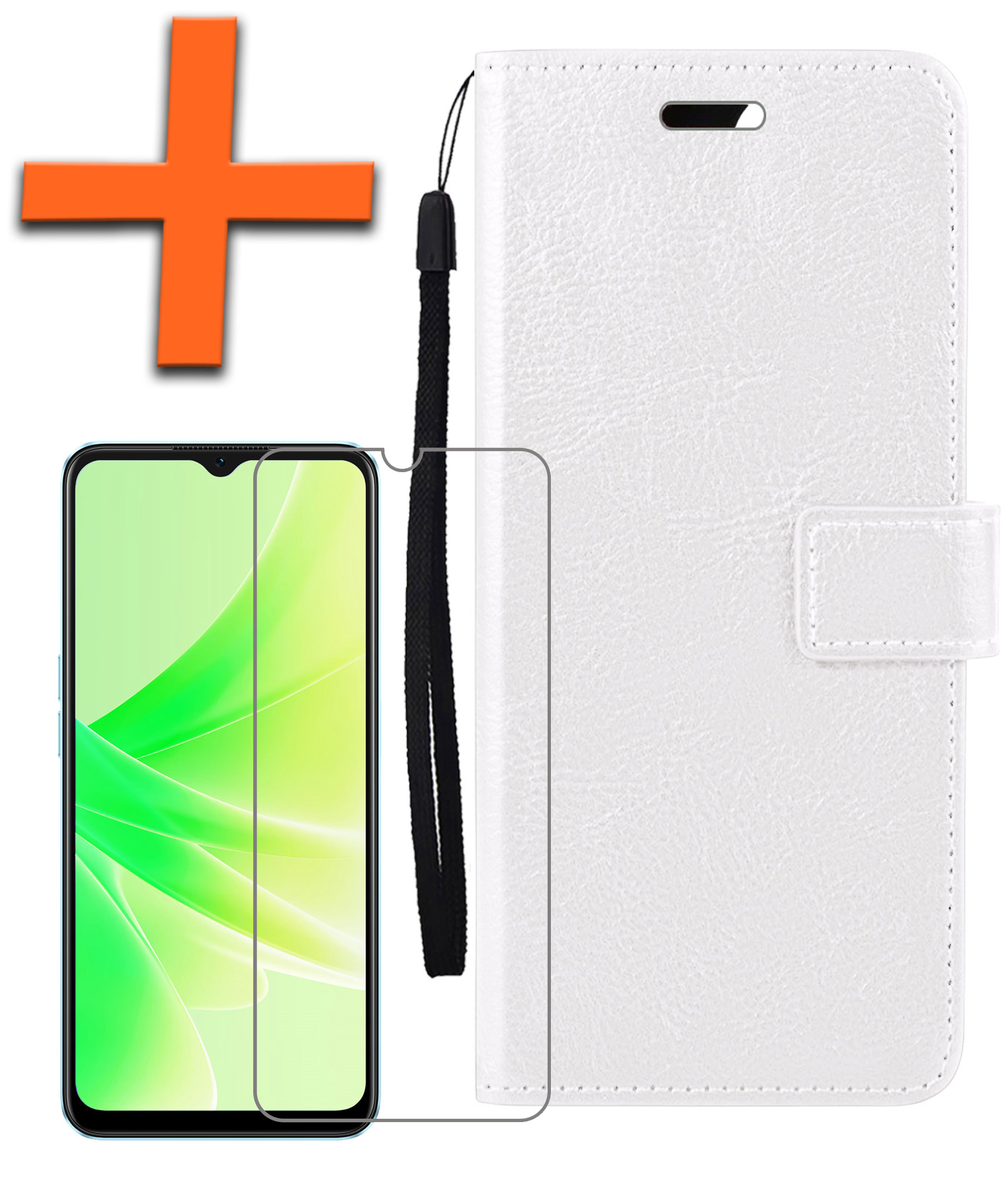 Nomfy Hoesje Geschikt voor OPPO A17 Hoes Bookcase Flipcase Book Cover Met Screenprotector - Hoes Geschikt voor OPPO A17 Hoesje Book Case - Wit