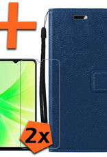 Nomfy Hoesje Geschikt voor OPPO A17 Hoes Bookcase Flipcase Book Cover Met 2x Screenprotector - Hoes Geschikt voor OPPO A17 Hoesje Book Case - Donkerblauw