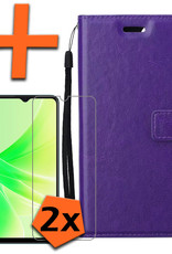 Nomfy Hoesje Geschikt voor OPPO A17 Hoes Bookcase Flipcase Book Cover Met 2x Screenprotector - Hoes Geschikt voor OPPO A17 Hoesje Book Case - Paars