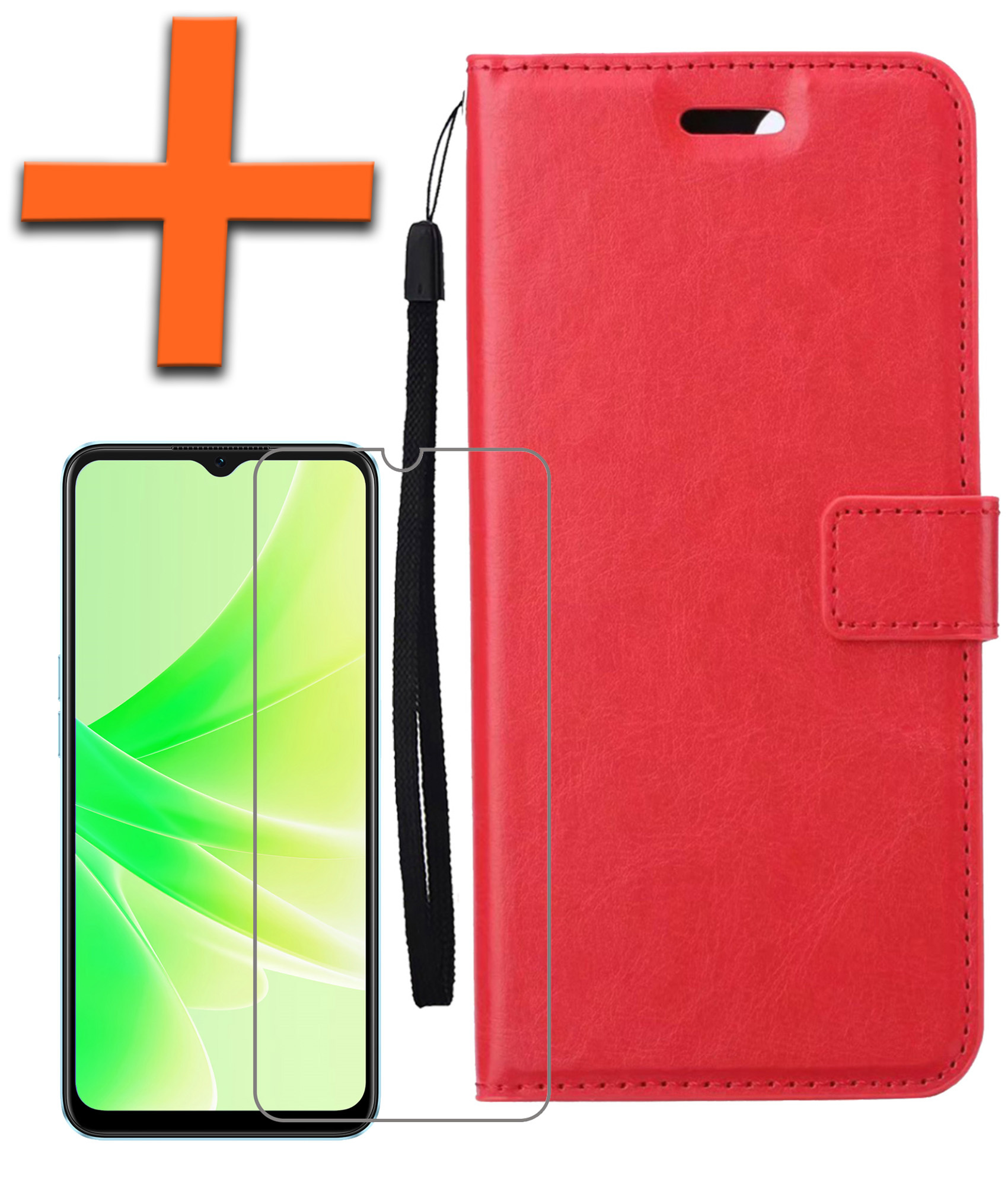 Nomfy Hoesje Geschikt voor OPPO A17 Hoes Bookcase Flipcase Book Cover Met 2x Screenprotector - Hoes Geschikt voor OPPO A17 Hoesje Book Case - Rood