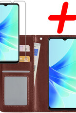 BASEY. Hoes Geschikt voor OPPO A57 Hoesje Bookcase Hoes Flip Case Book Cover Met Screenprotector - Hoesje Geschikt voor OPPO A57 Hoes Book Case Hoesje - Bruin