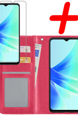 BASEY. Hoes Geschikt voor OPPO A57 Hoesje Bookcase Hoes Flip Case Book Cover Met Screenprotector - Hoesje Geschikt voor OPPO A57 Hoes Book Case Hoesje - Donkerroze