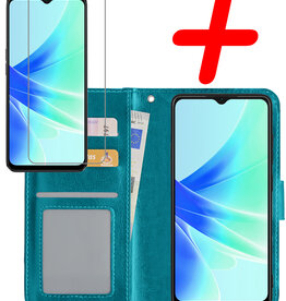 BASEY. OPPO A57 Hoesje Bookcase Turquoise Met Screenprotector
