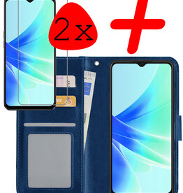BASEY. BASEY. OPPO A57 Hoesje Bookcase Donkerblauw Met 2x Screenprotector