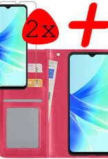 BASEY. Hoes Geschikt voor OPPO A57 Hoesje Bookcase Hoes Flip Case Book Cover Met 2x Screenprotector - Hoesje Geschikt voor OPPO A57 Hoes Book Case Hoesje - Donkerroze