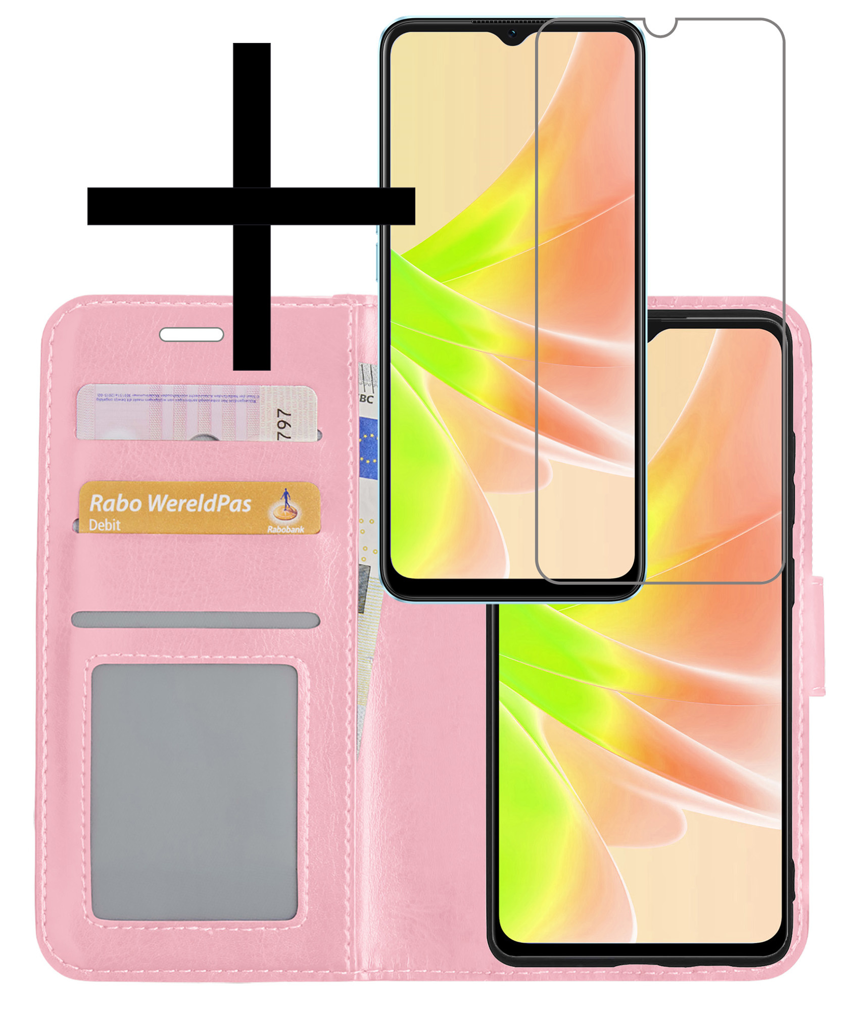 NoXx Hoes Geschikt voor OPPO A57 Hoesje Book Case Hoes Flip Cover Wallet Bookcase Met Screenprotector - Lichtroze