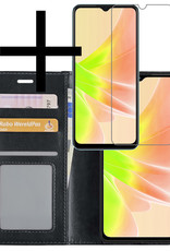Hoes Geschikt voor OPPO A57 Hoesje Book Case Hoes Flip Cover Wallet Bookcase Met Screenprotector - Zwart