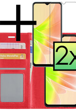 NoXx Hoes Geschikt voor OPPO A57 Hoesje Book Case Hoes Flip Cover Wallet Bookcase Met 2x Screenprotector - Rood