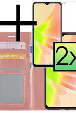 NoXx Hoes Geschikt voor OPPO A57 Hoesje Book Case Hoes Flip Cover Wallet Bookcase Met 2x Screenprotector - Rosé goud