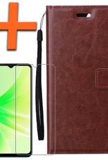 Nomfy Hoesje Geschikt voor OPPO A57 Hoes Bookcase Flipcase Book Cover Met Screenprotector - Hoes Geschikt voor OPPO A57 Hoesje Book Case - Bruin