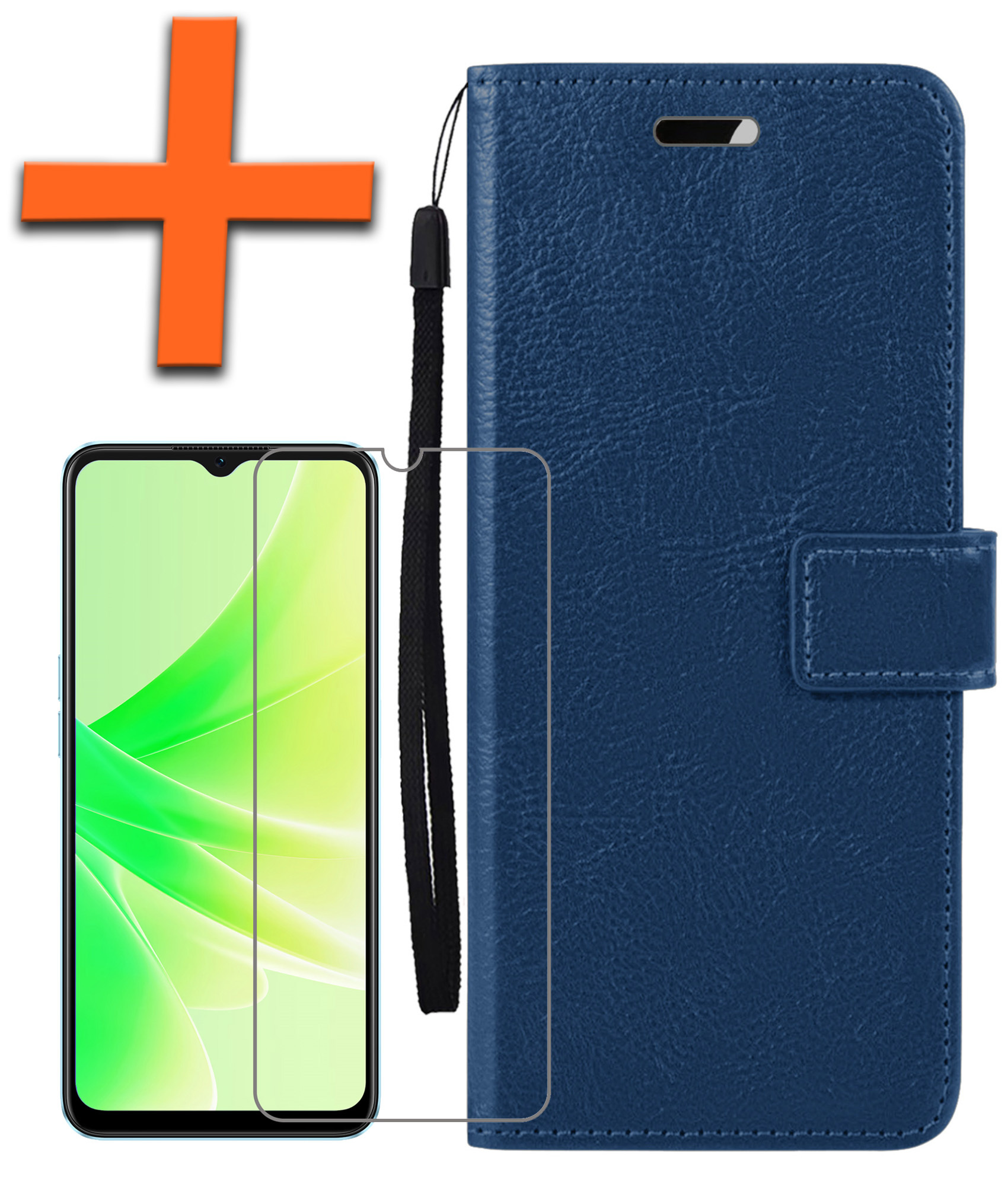 Nomfy Hoesje Geschikt voor OPPO A57 Hoes Bookcase Flipcase Book Cover Met Screenprotector - Hoes Geschikt voor OPPO A57 Hoesje Book Case - Donkerblauw