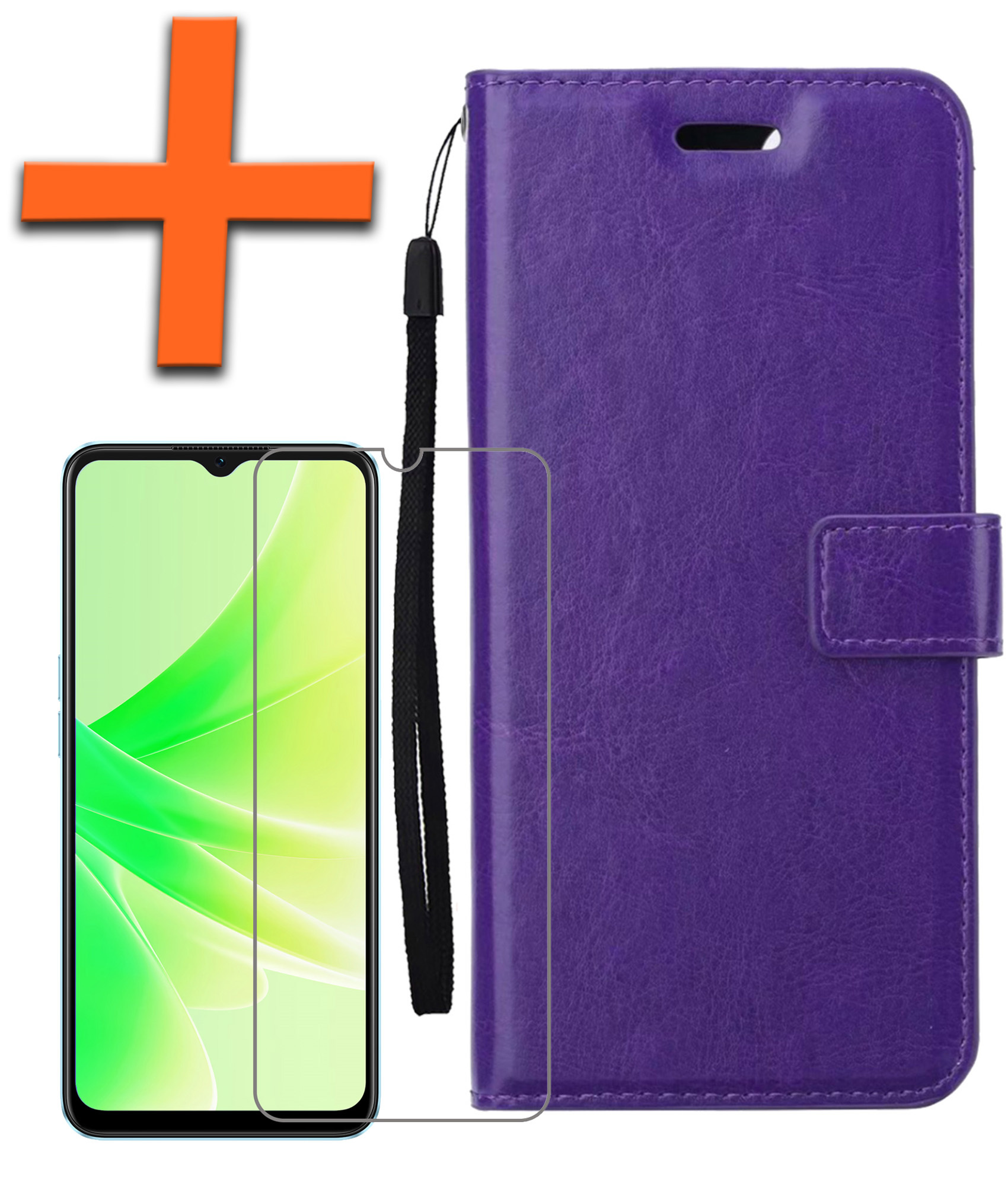 Nomfy Hoesje Geschikt voor OPPO A57 Hoes Bookcase Flipcase Book Cover Met Screenprotector - Hoes Geschikt voor OPPO A57 Hoesje Book Case - Paars